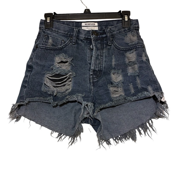 One x One Teaspoon Size 25 Eddie Eagle Blakey Denim Cut-Off Jean Shorts Distress - Picture 1 of 7